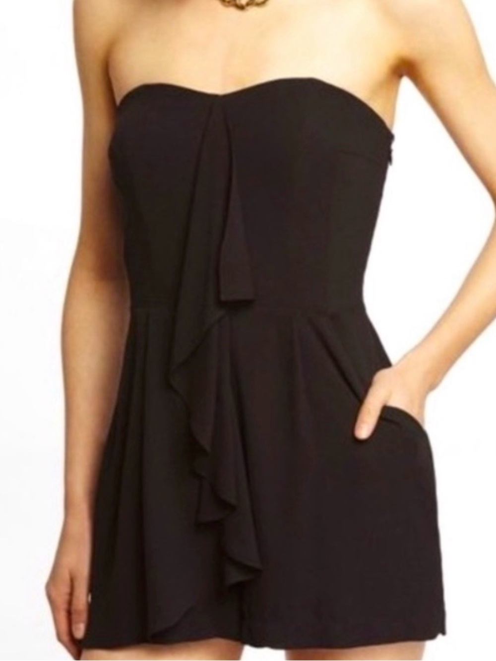 Express Black Strapless Ruffle Romper - Picture 3 of 6